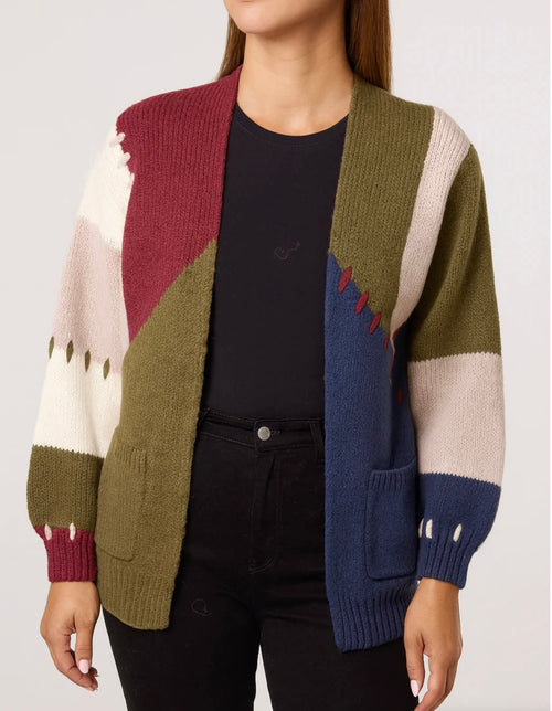 Blanket Stitched Colour Block Cardigan
