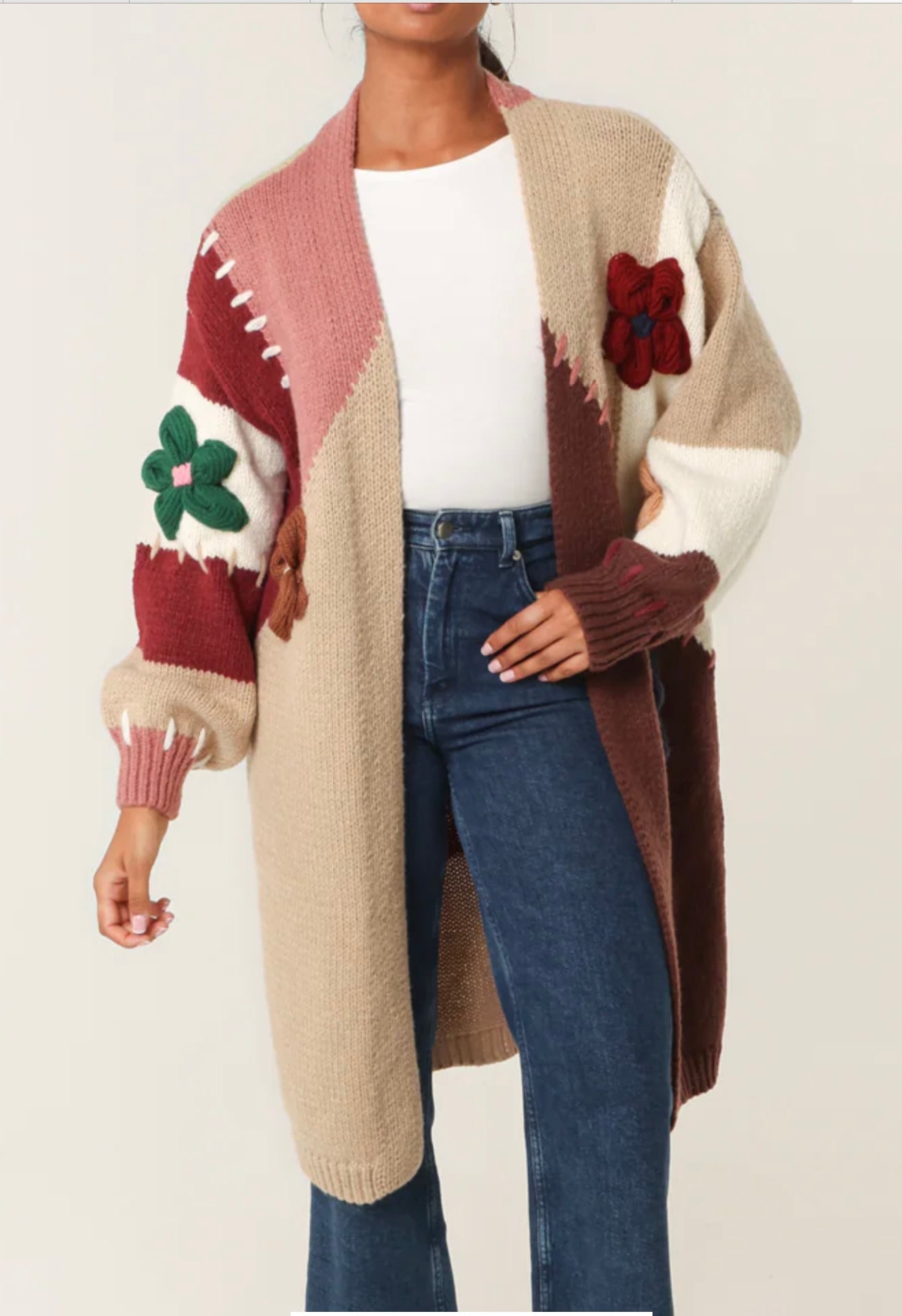 Colour block cardigan full length