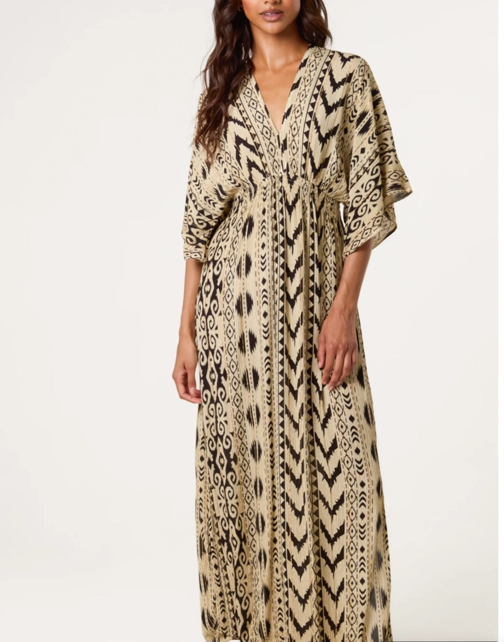 Double V neck Aztec Maxi Dress