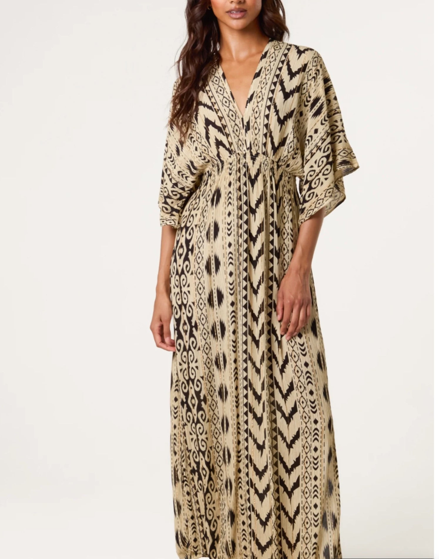 Double V neck Aztec Maxi Dress