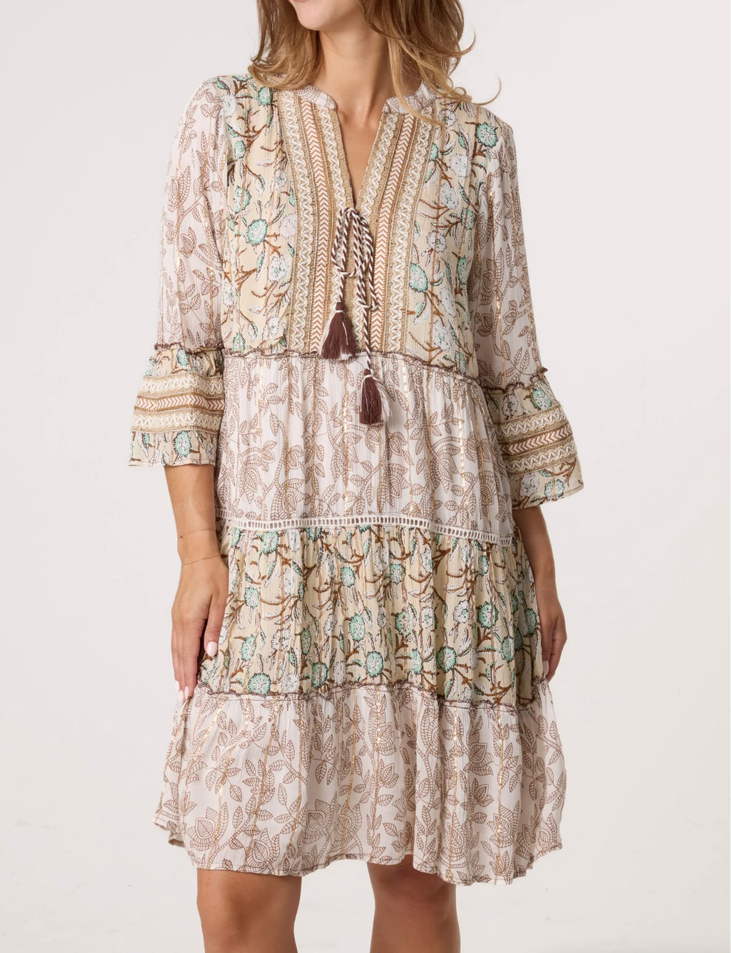 Embellished Tiered Smock Dress