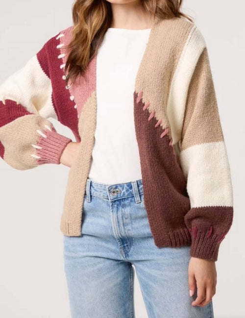 Blanket Stitched Colour Block Cardigan