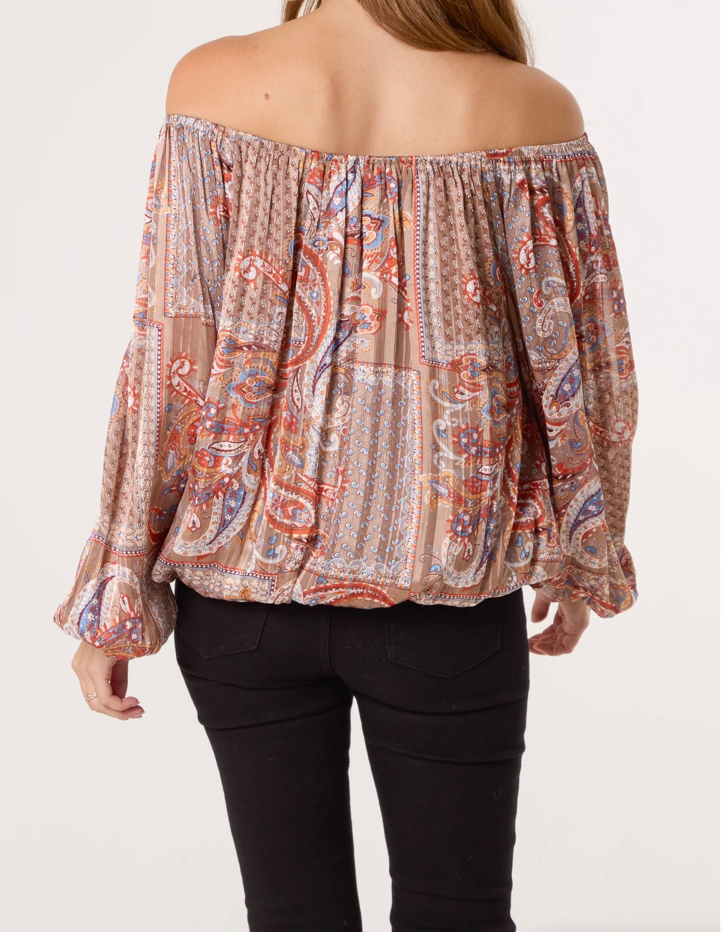 Paisley Print Bardot Puffball Blouse