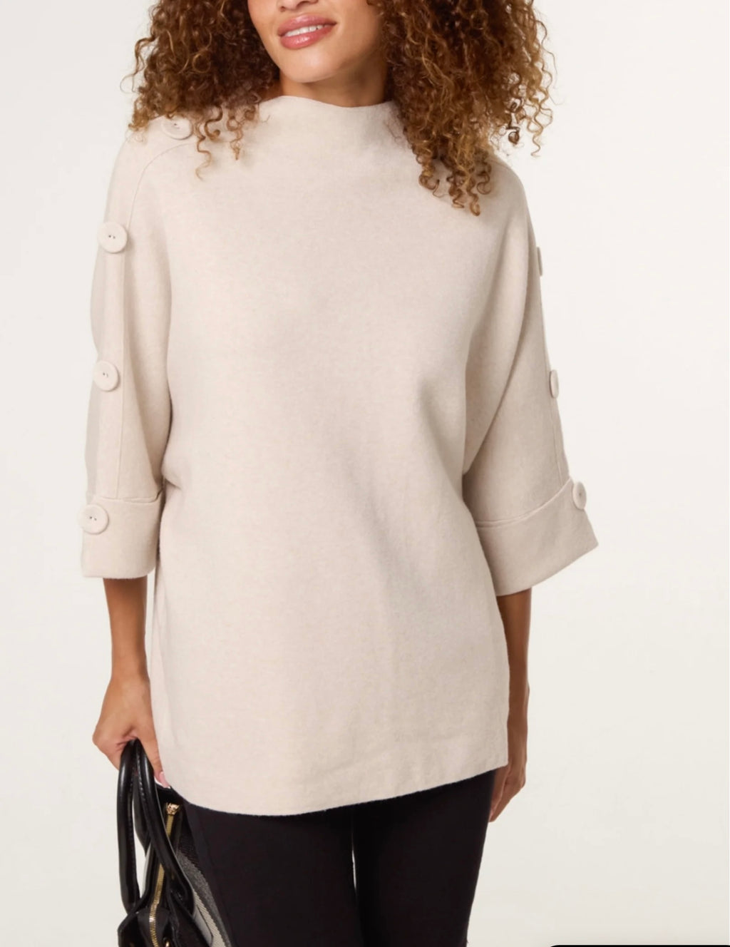 High Neck Button Sleeve Jumper