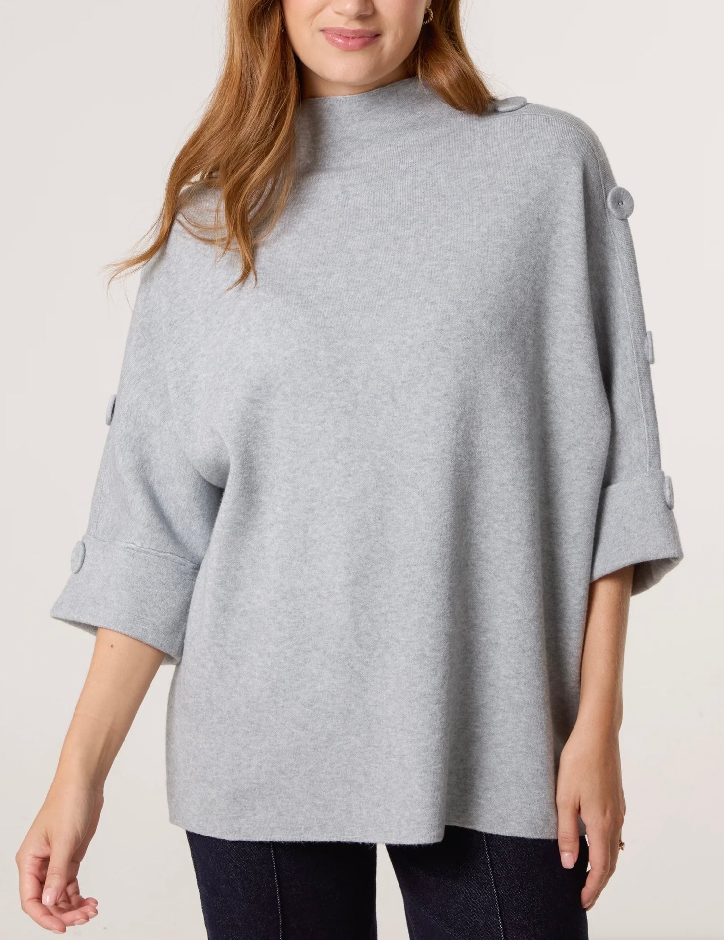 High Neck Button Sleeve Jumper