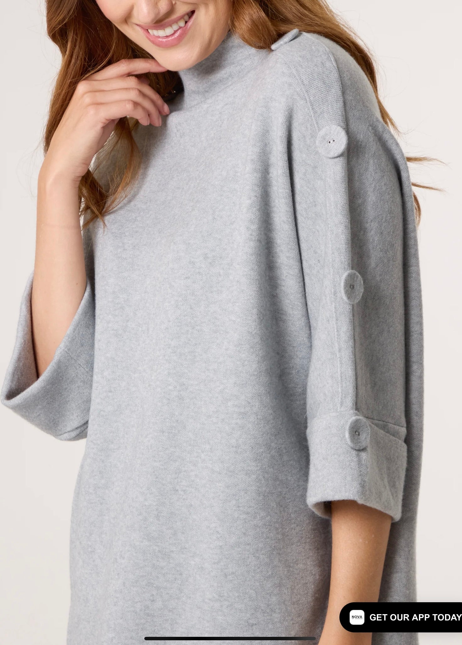 High Neck Button Sleeve Jumper