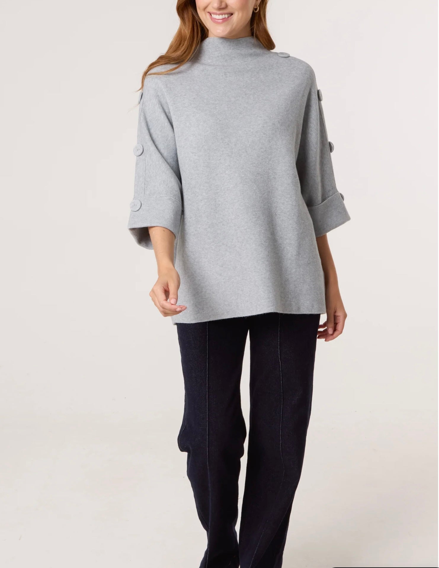 High Neck Button Sleeve Jumper