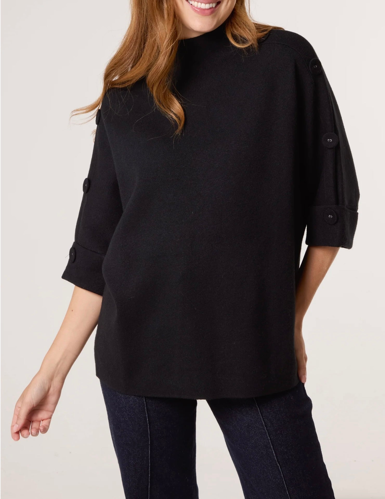 High Neck Button Sleeve Jumper