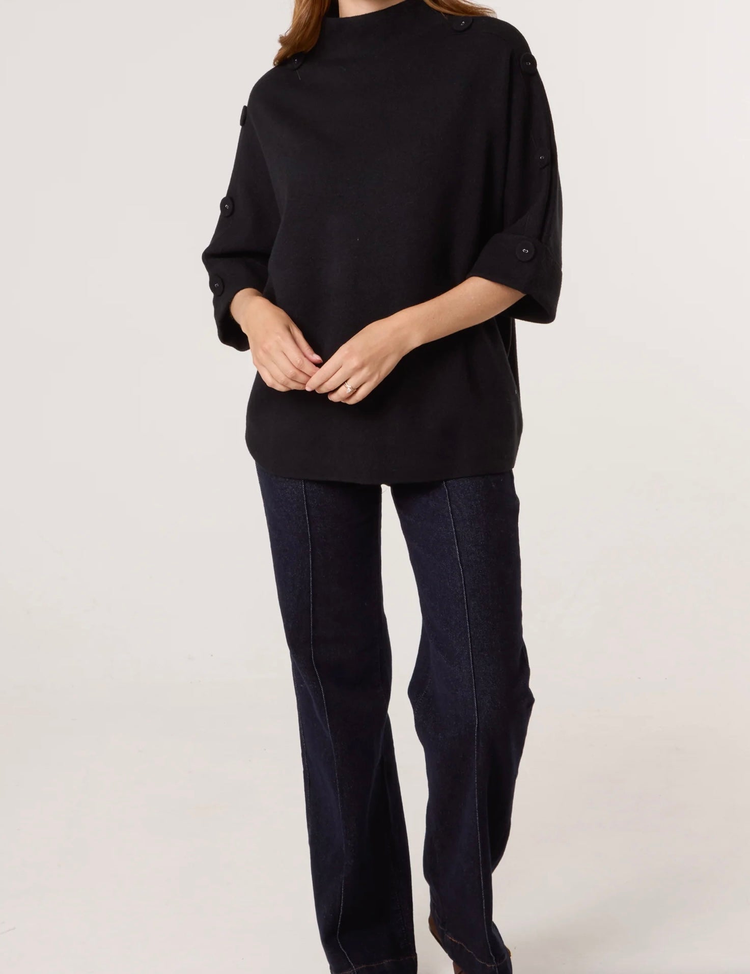 High Neck Button Sleeve Jumper