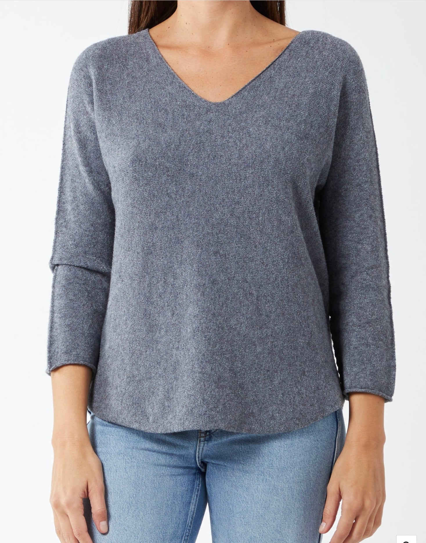 V Neck Jumper with Raw Edge Sleeve