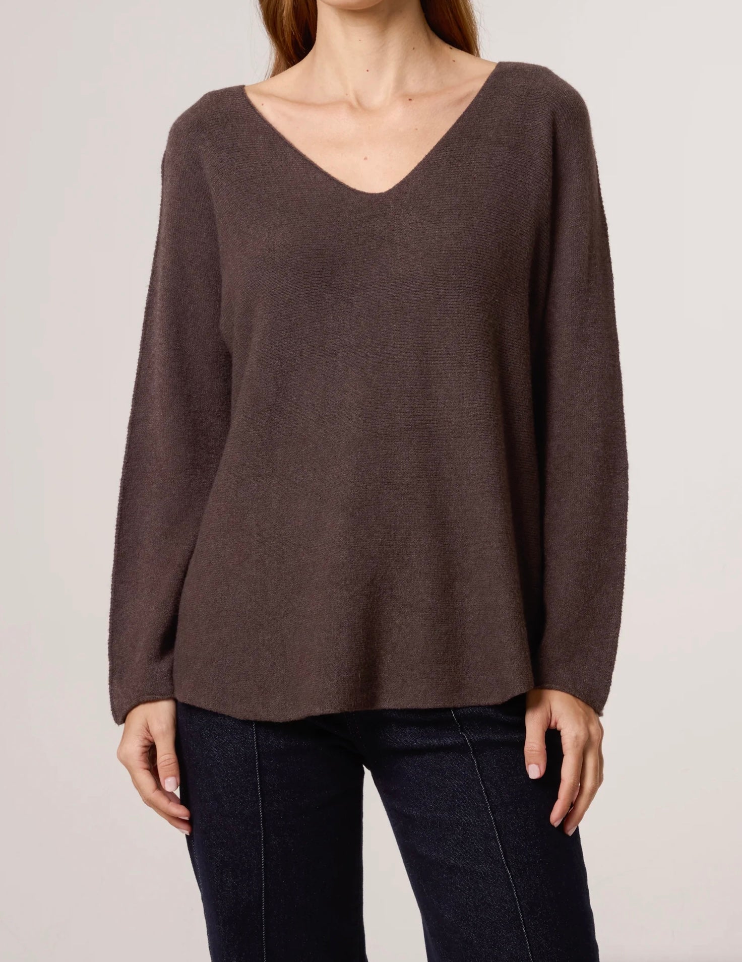 V Neck Jumper with Raw Edge Sleeve