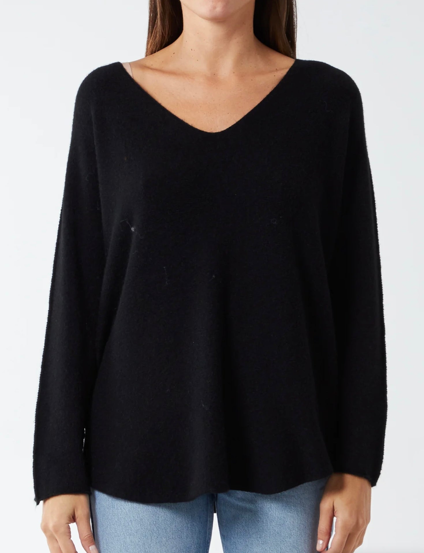 V Neck Jumper with Raw Edge Sleeve