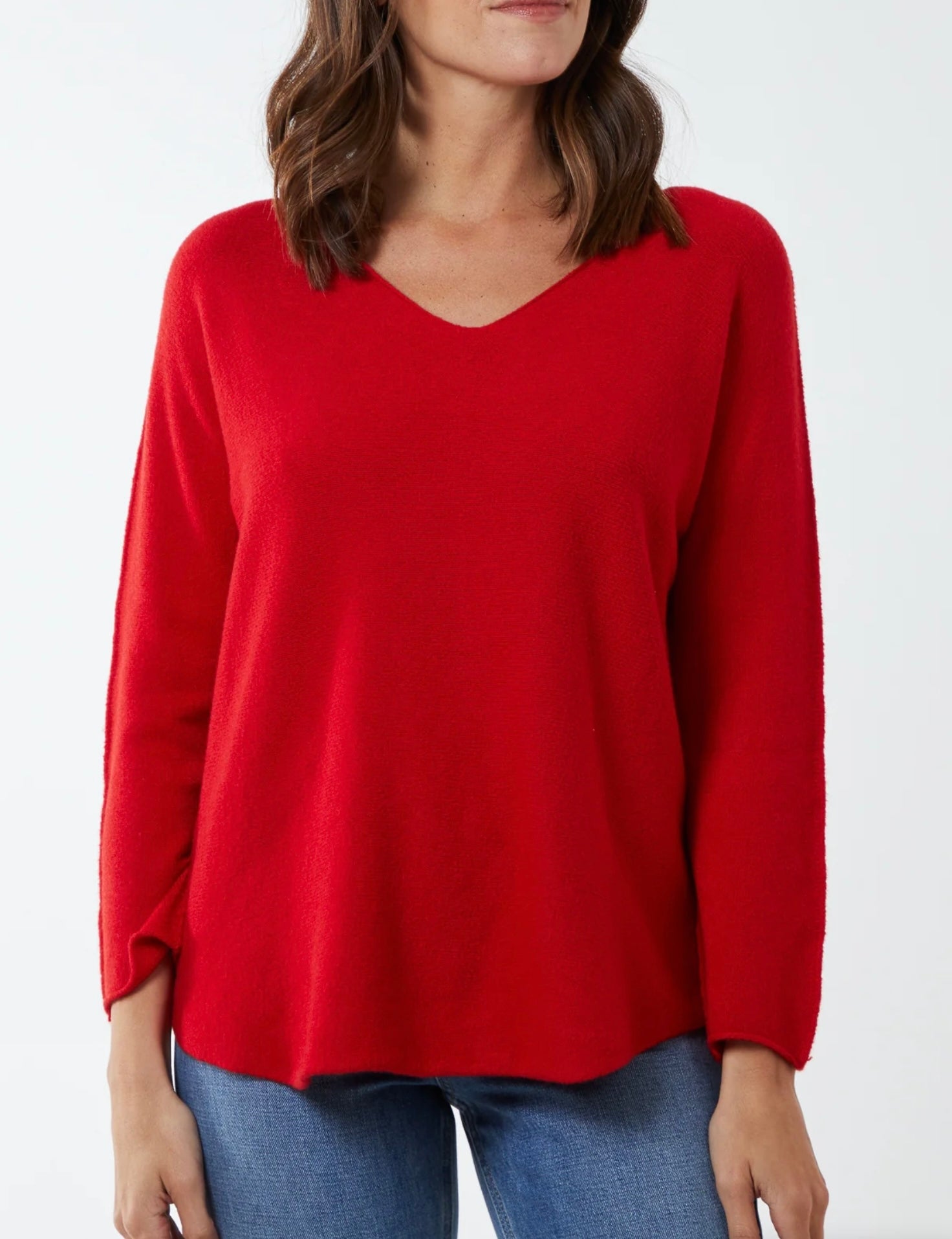 V Neck Jumper with Raw Edge Sleeve