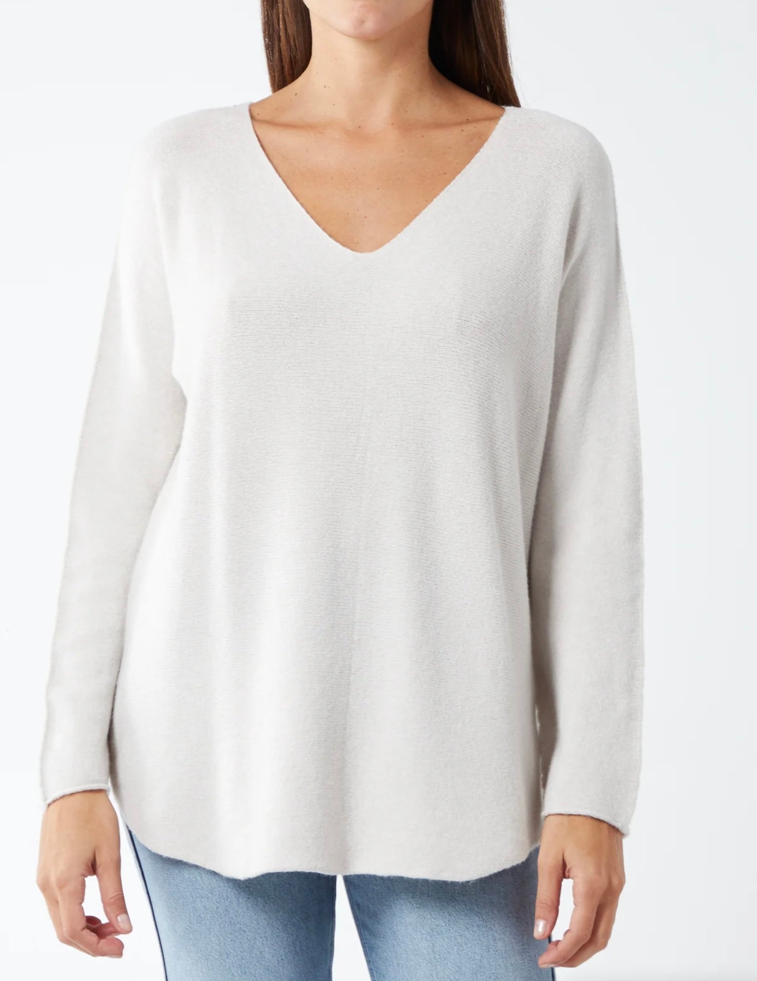 V Neck Jumper with Raw Edge Sleeve