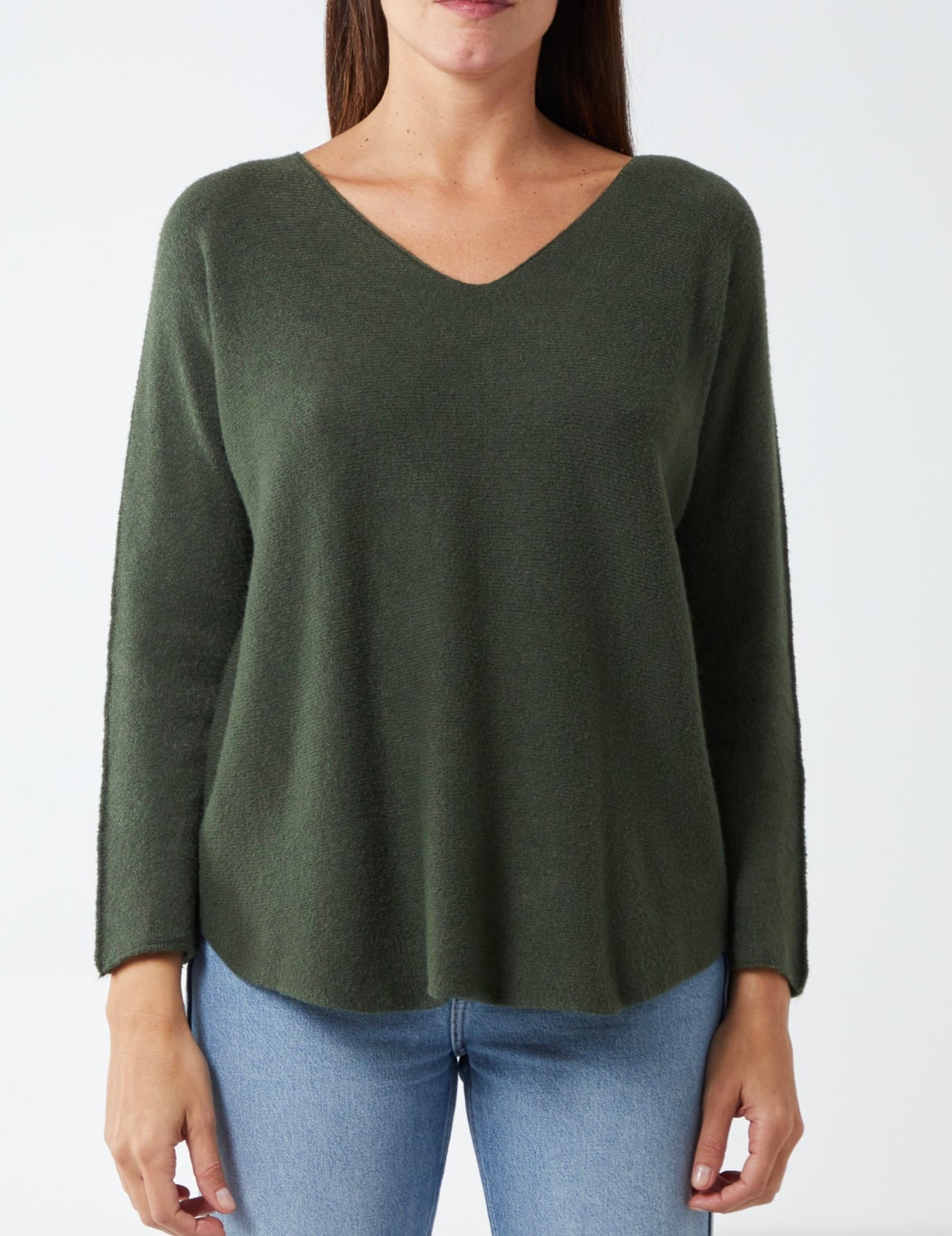 V Neck Jumper with Raw Edge Sleeve