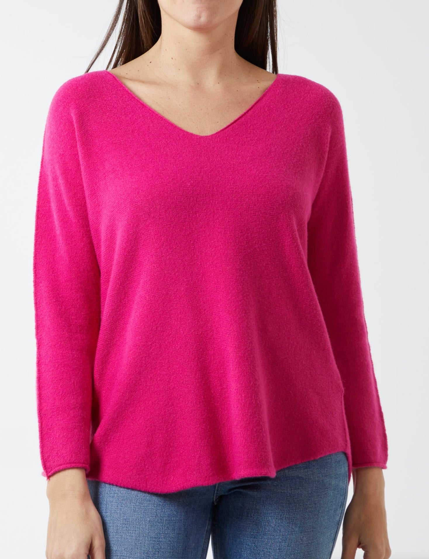 V Neck Jumper with Raw Edge Sleeve
