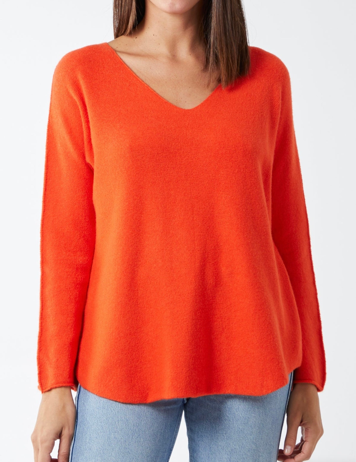 V Neck Jumper with Raw Edge Sleeve
