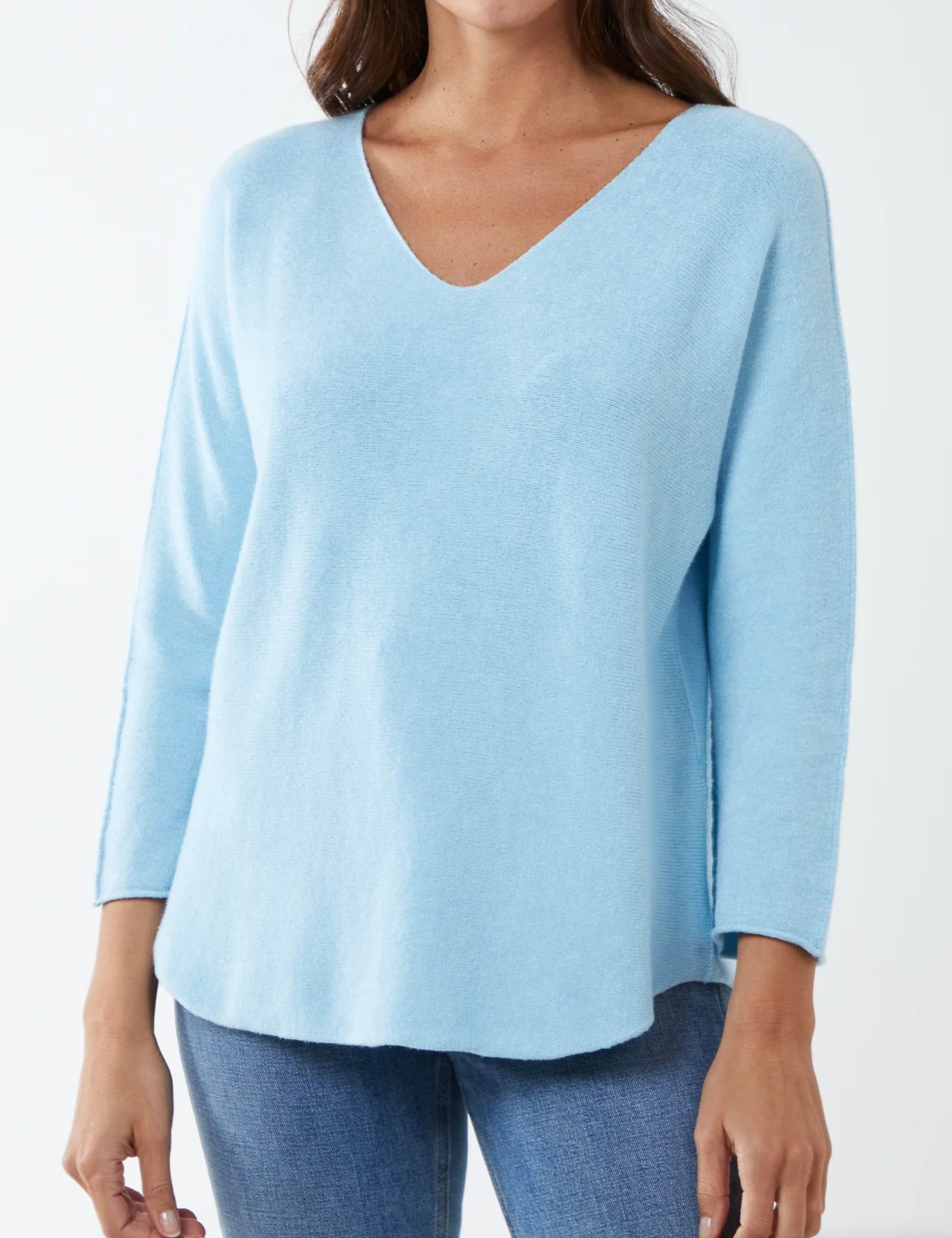 V Neck Jumper with Raw Edge Sleeve