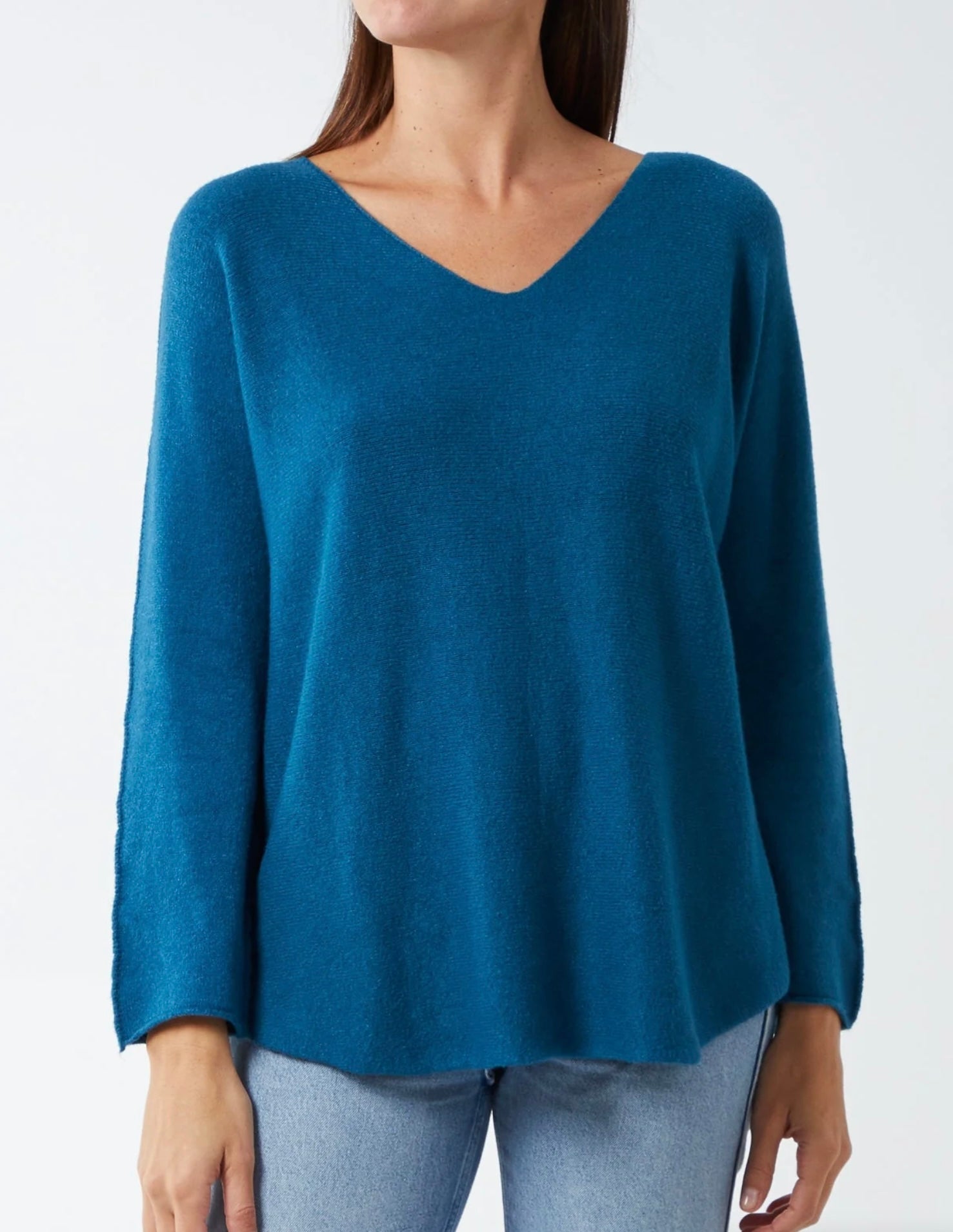 V Neck Jumper with Raw Edge Sleeve