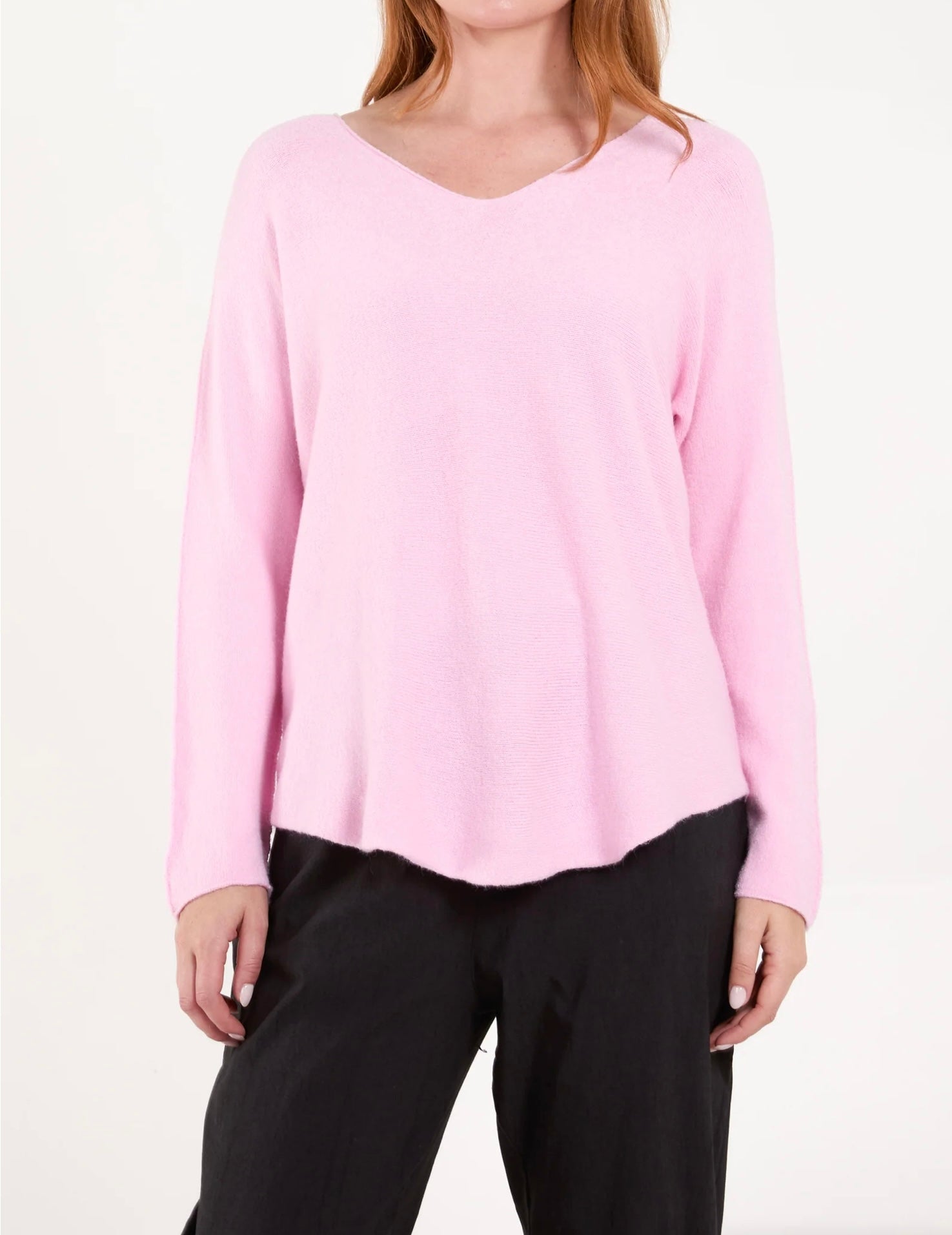 V Neck Jumper with Raw Edge Sleeve