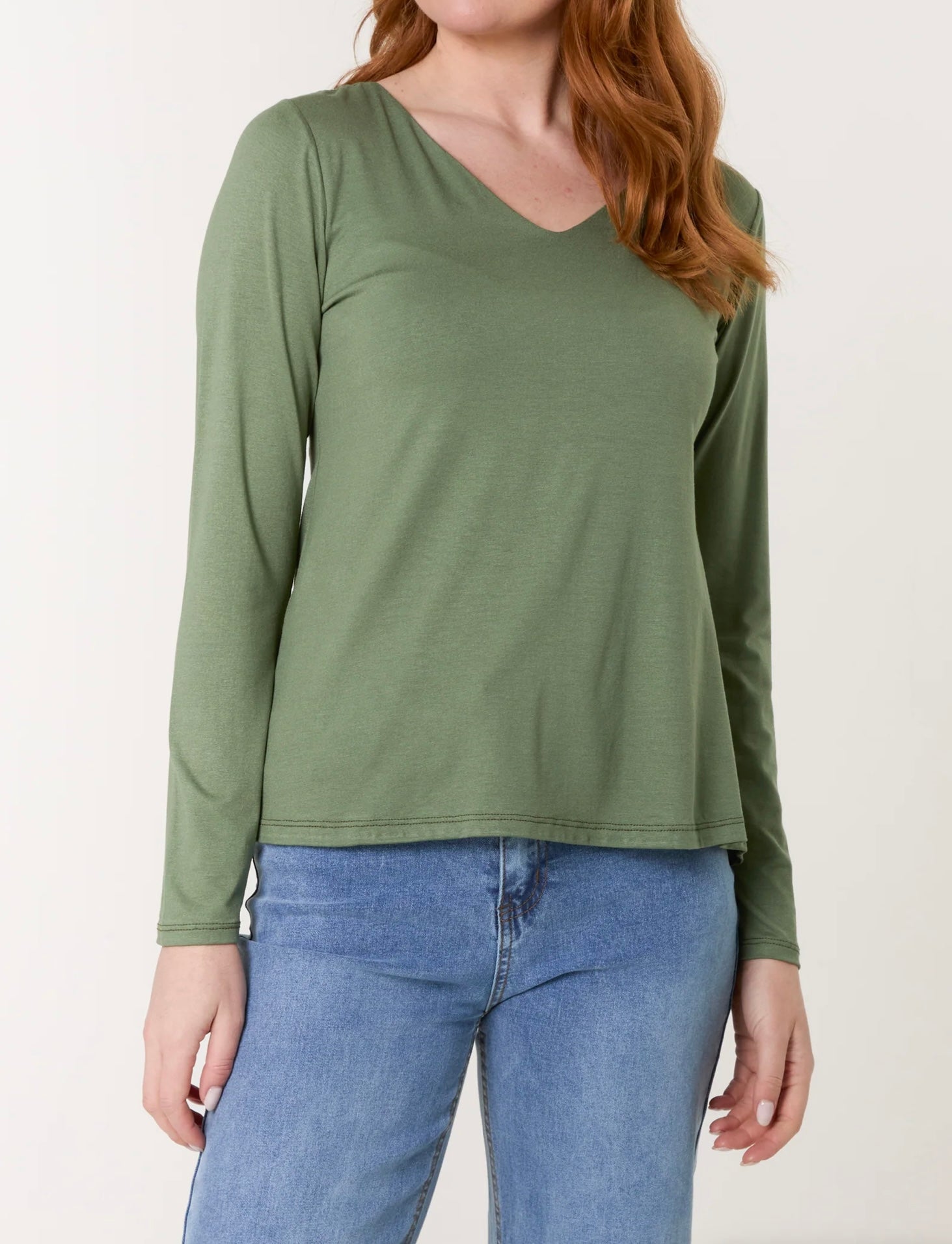 V Neck Stretch Long Sleeve Top