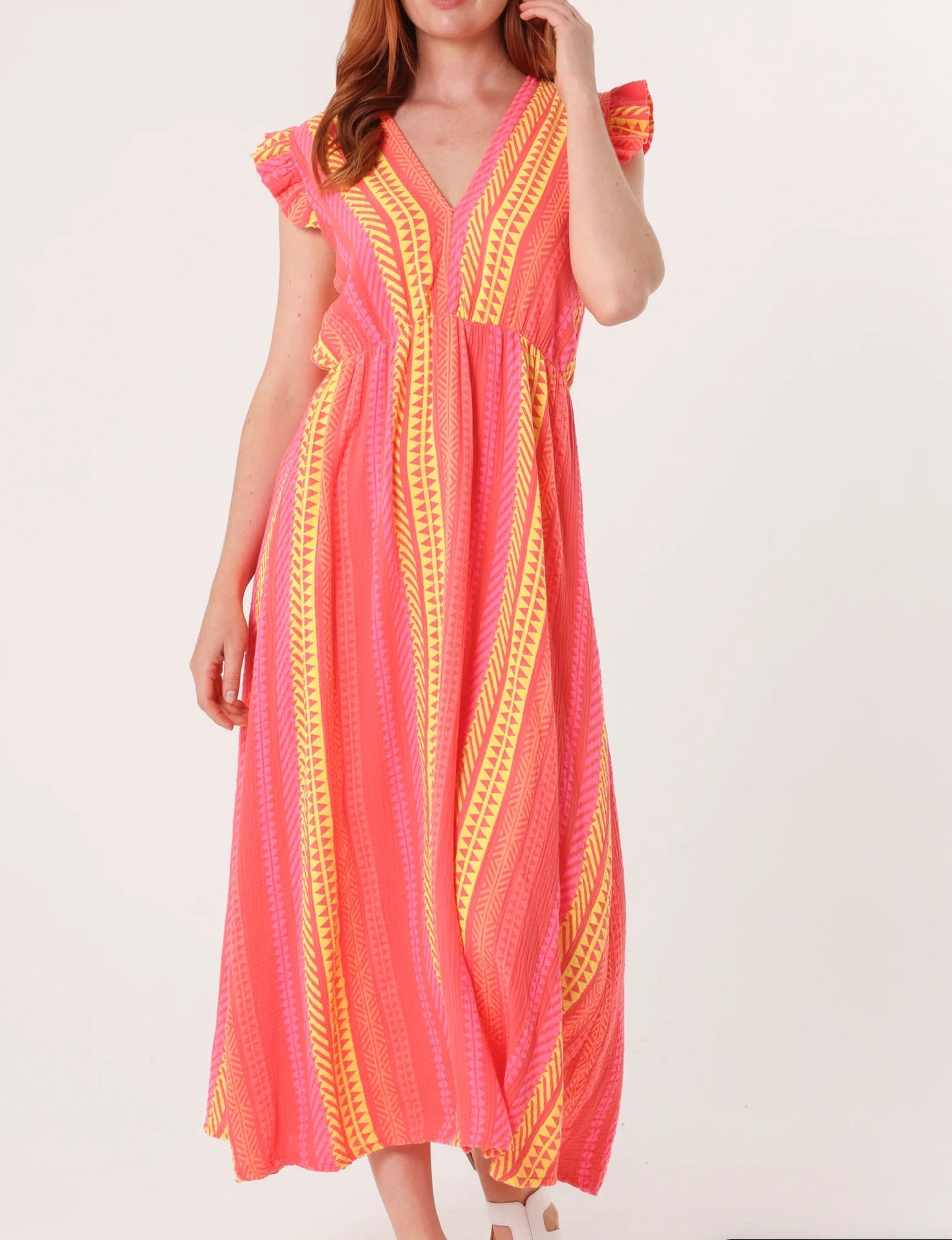 Aztec print short sleeve dress