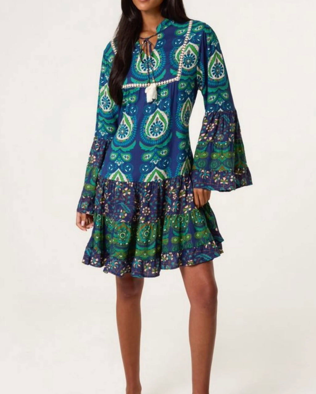 Boho Bell Sleeve Tassel collar Dress