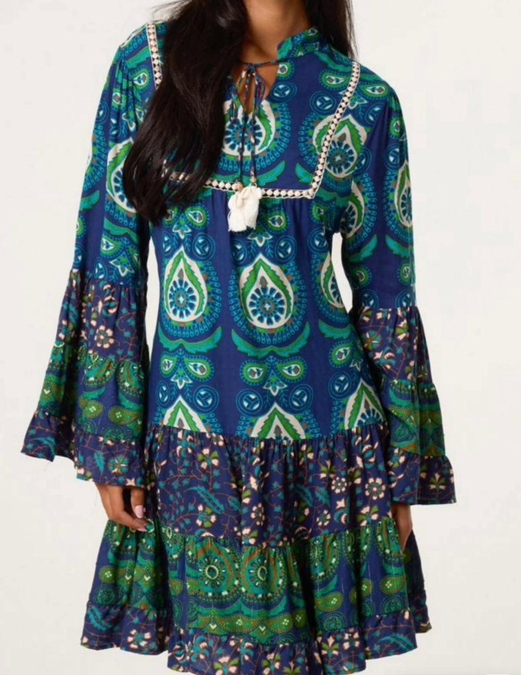 Boho Bell Sleeve Tassel collar Dress