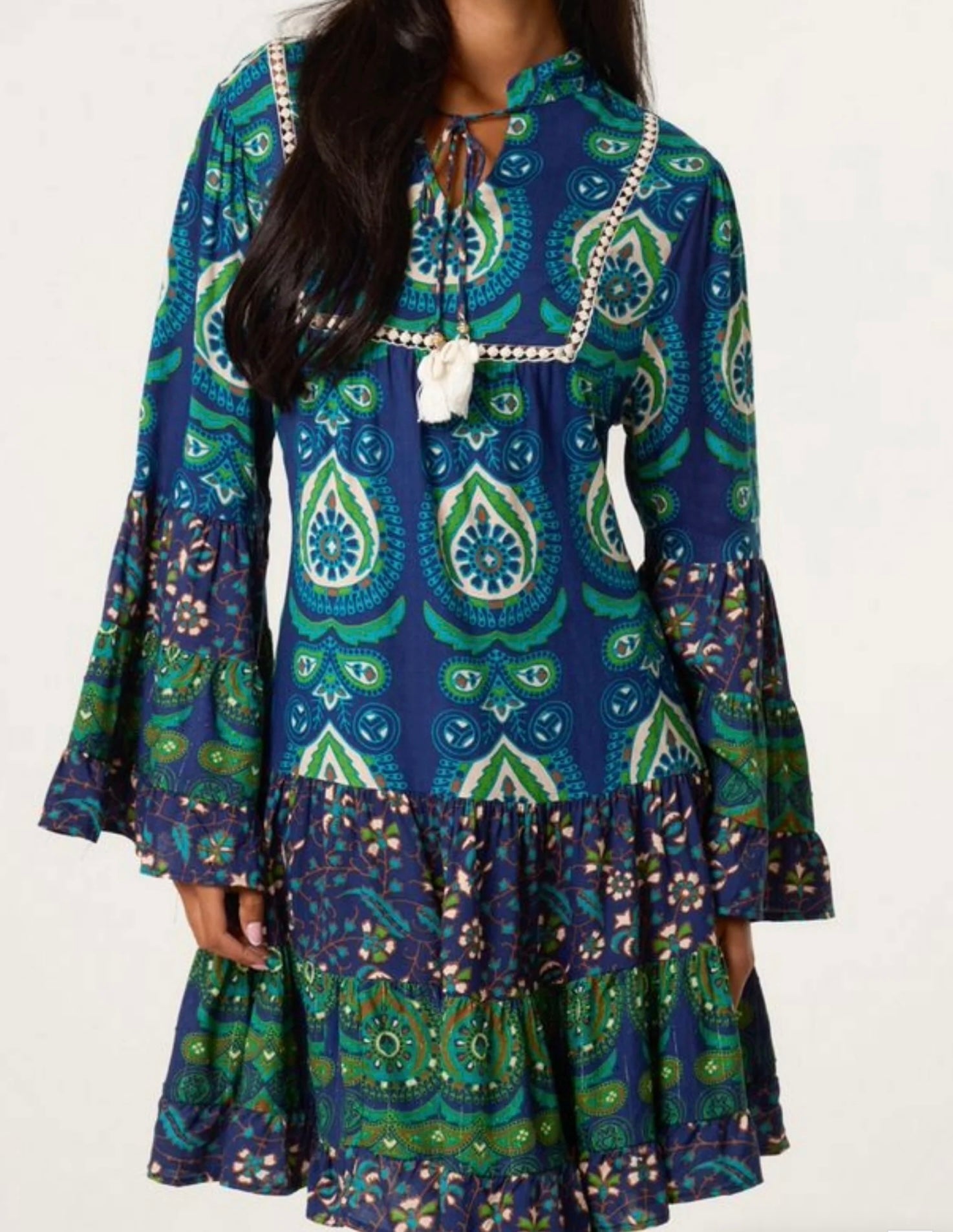 Boho Bell Sleeve Tassel collar Dress