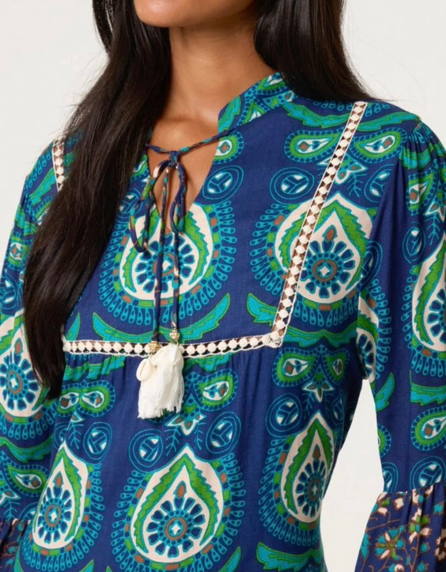 Boho Bell Sleeve Tassel collar Dress