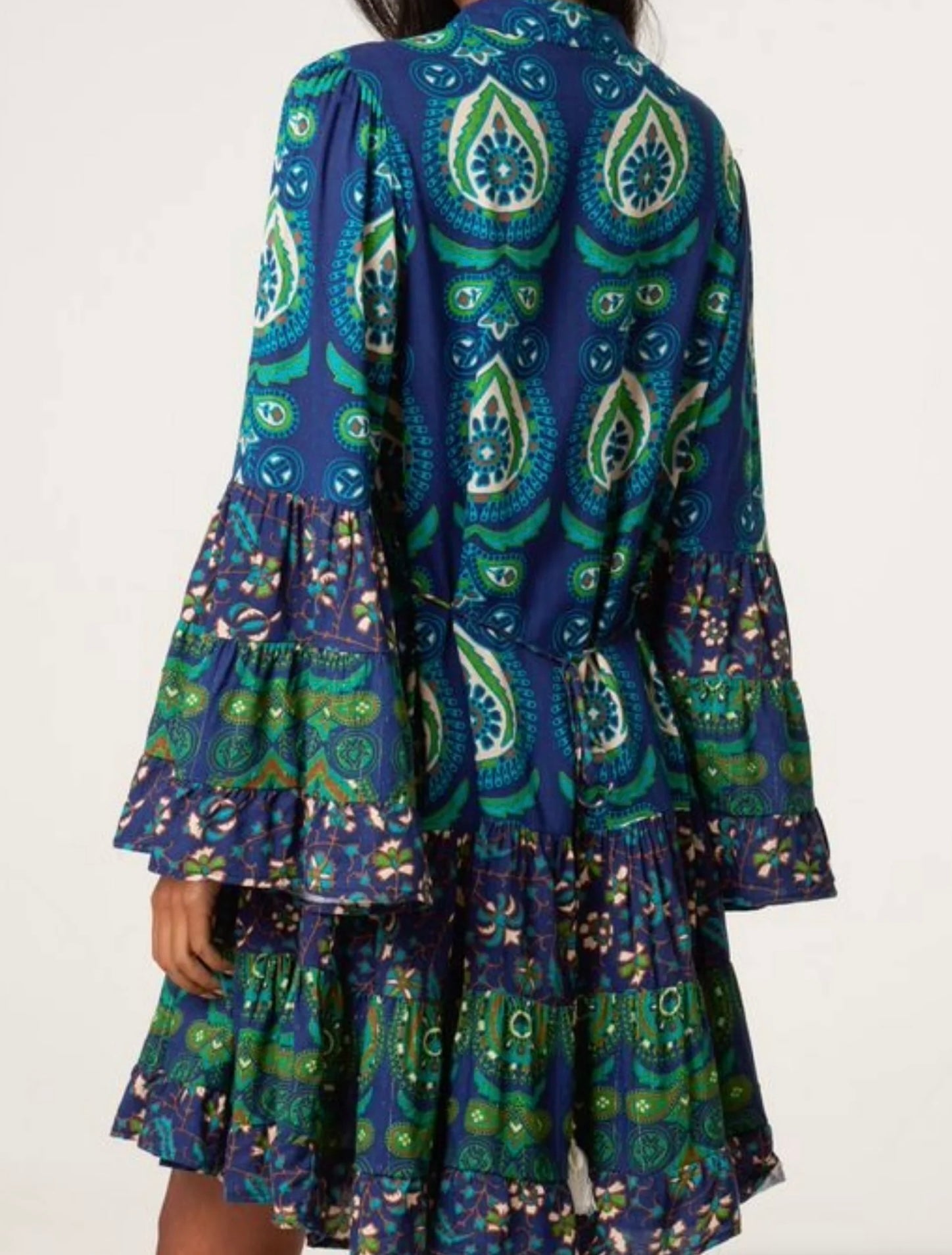 Boho Bell Sleeve Tassel collar Dress