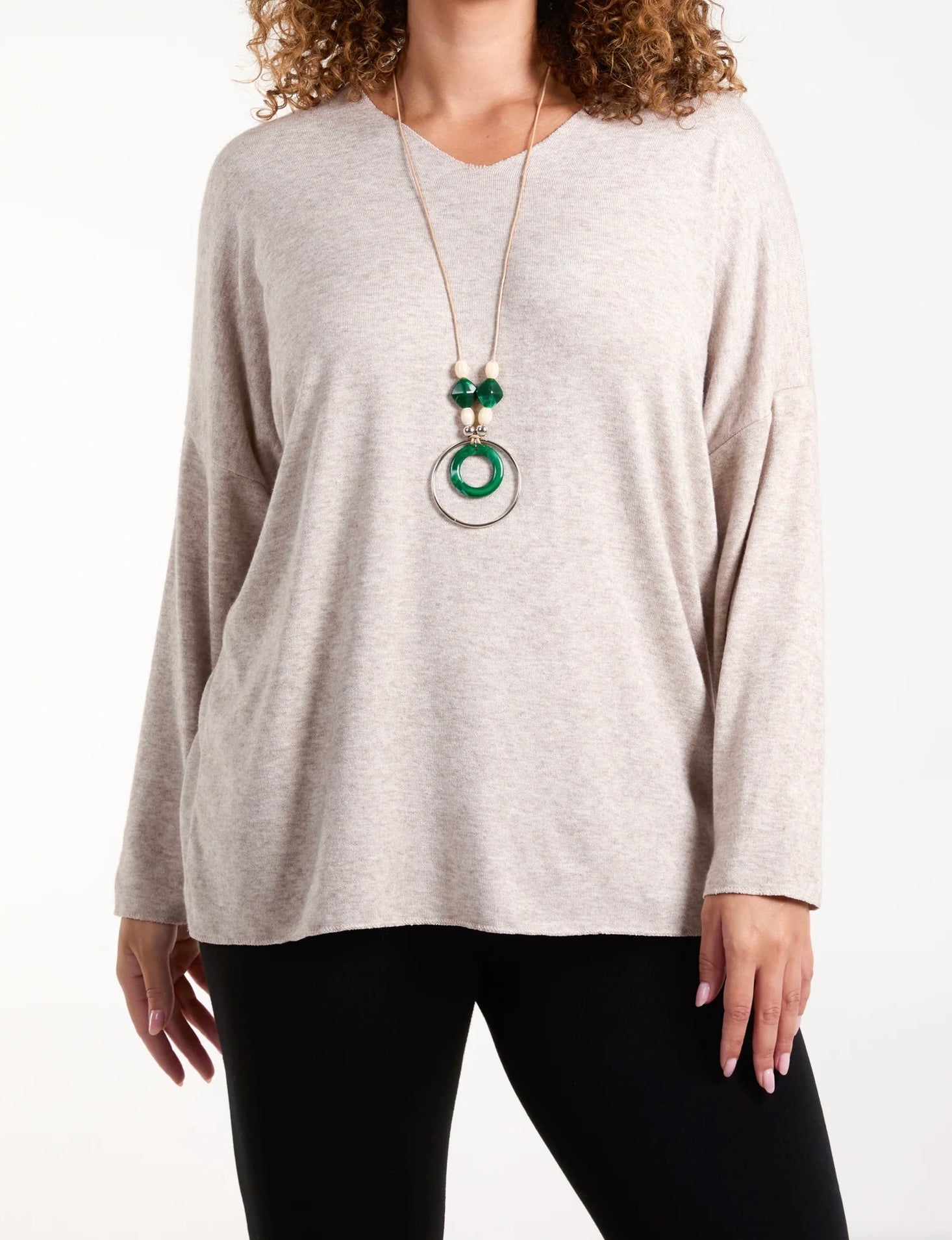 Fine Knit V Neck Jumper with necklace