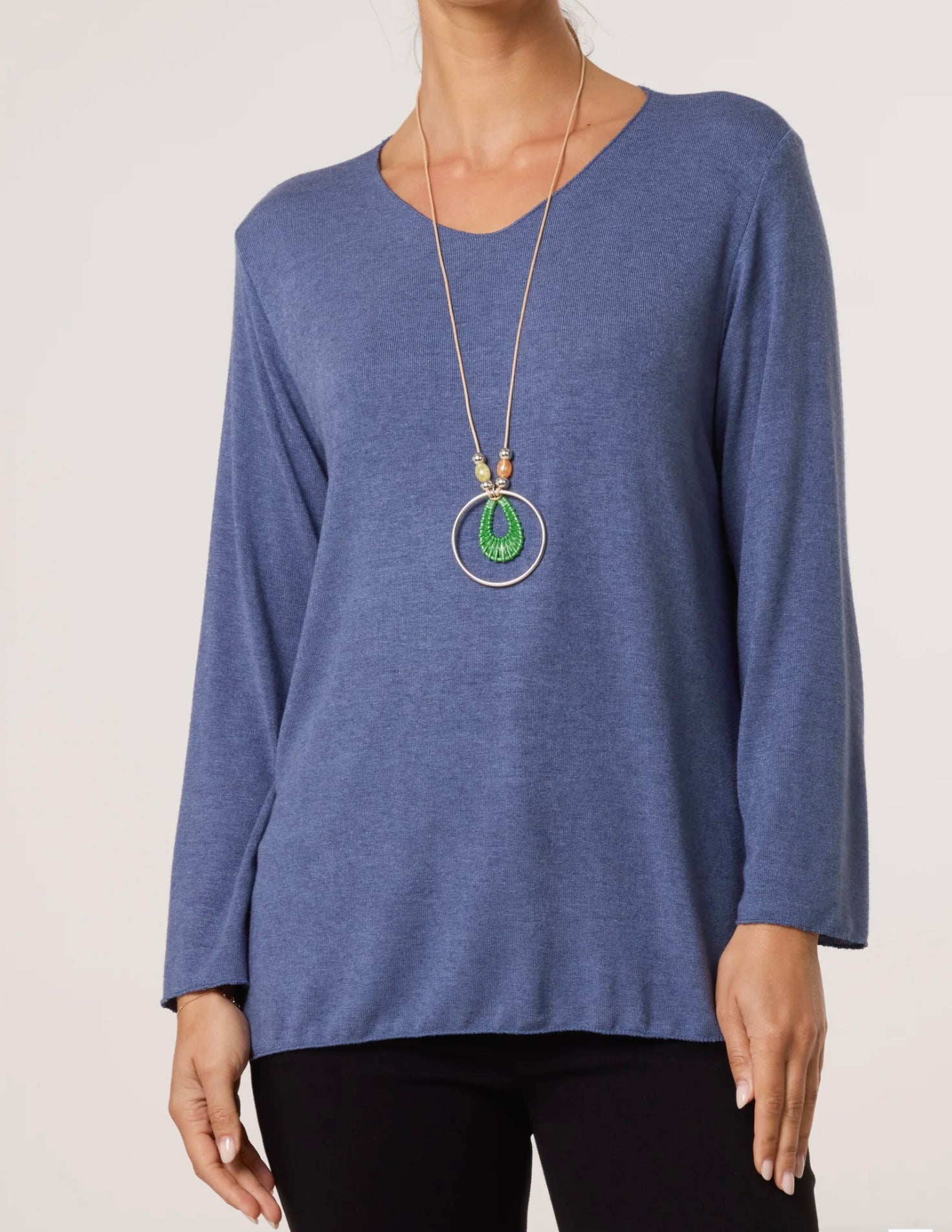 Fine Knit V Neck Jumper with necklace