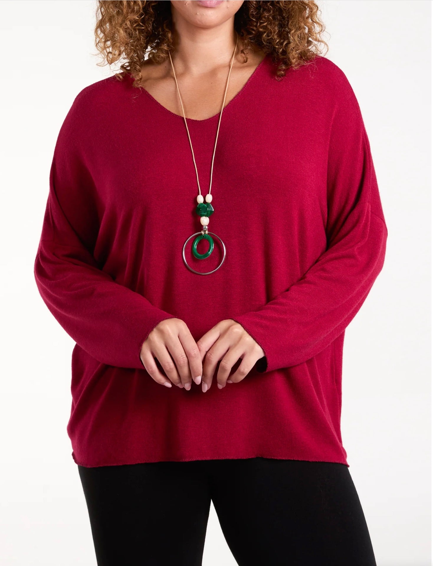 Fine Knit V Neck Jumper with necklace