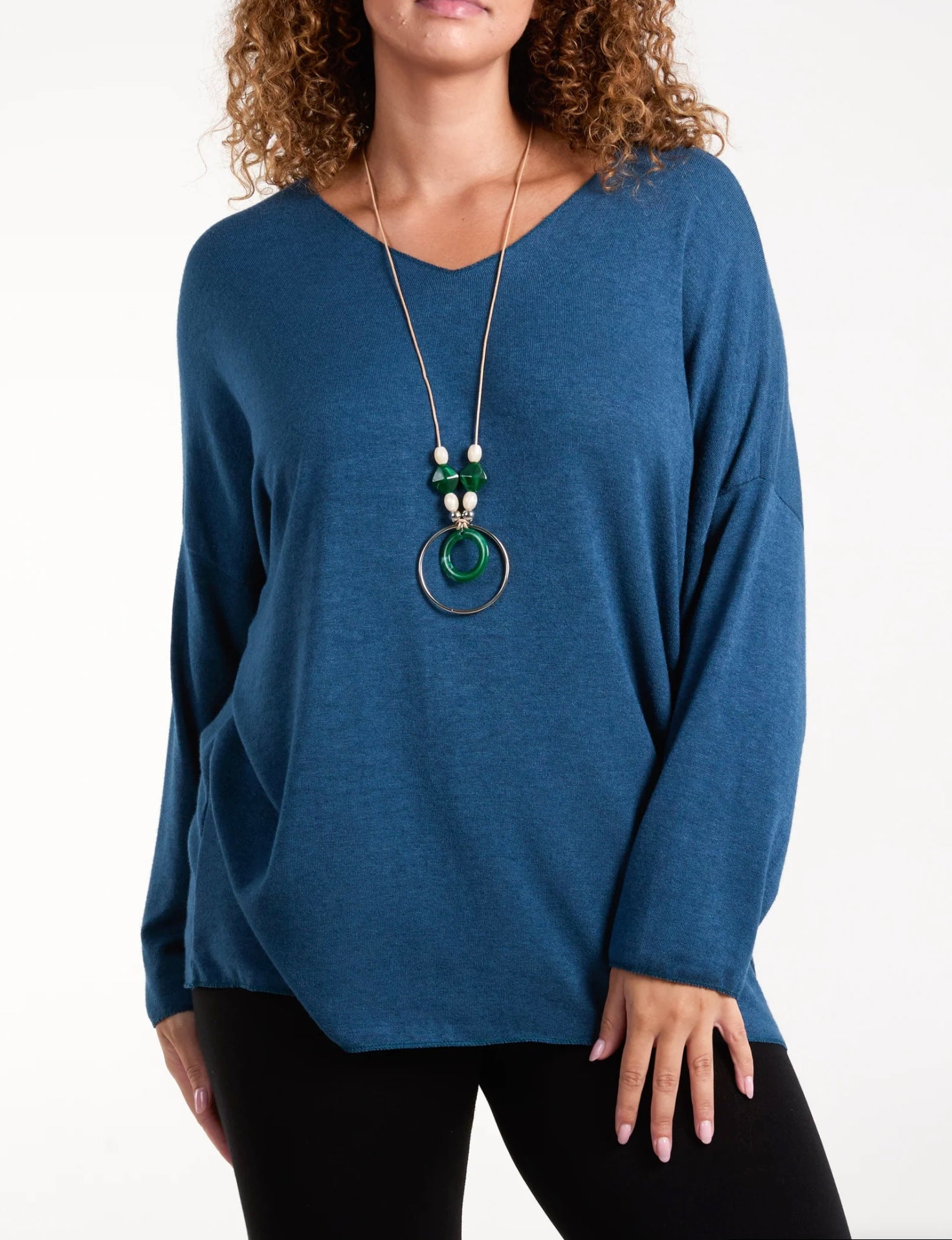 Fine Knit V Neck Jumper with necklace