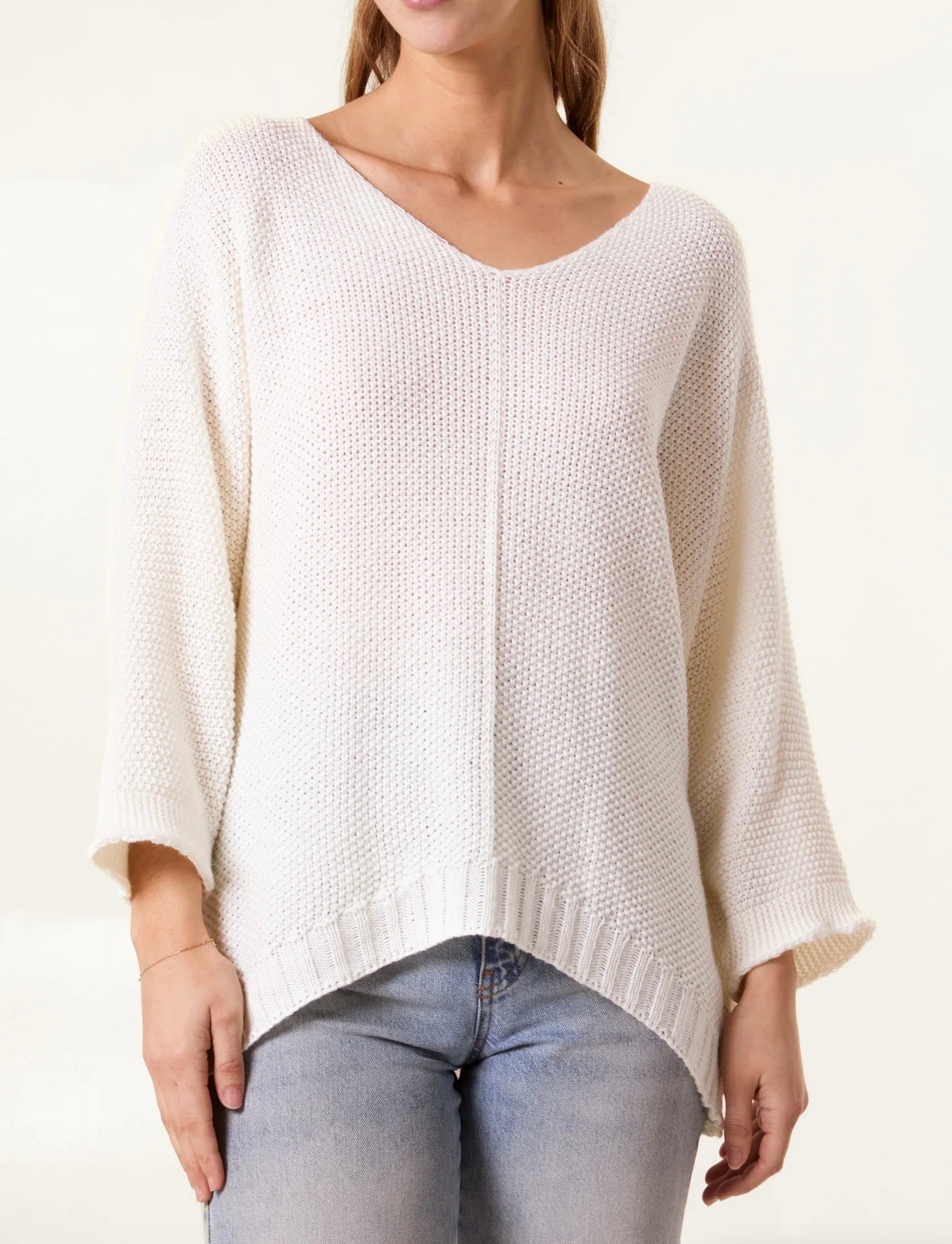 V Neck Textured Batwing Jumper