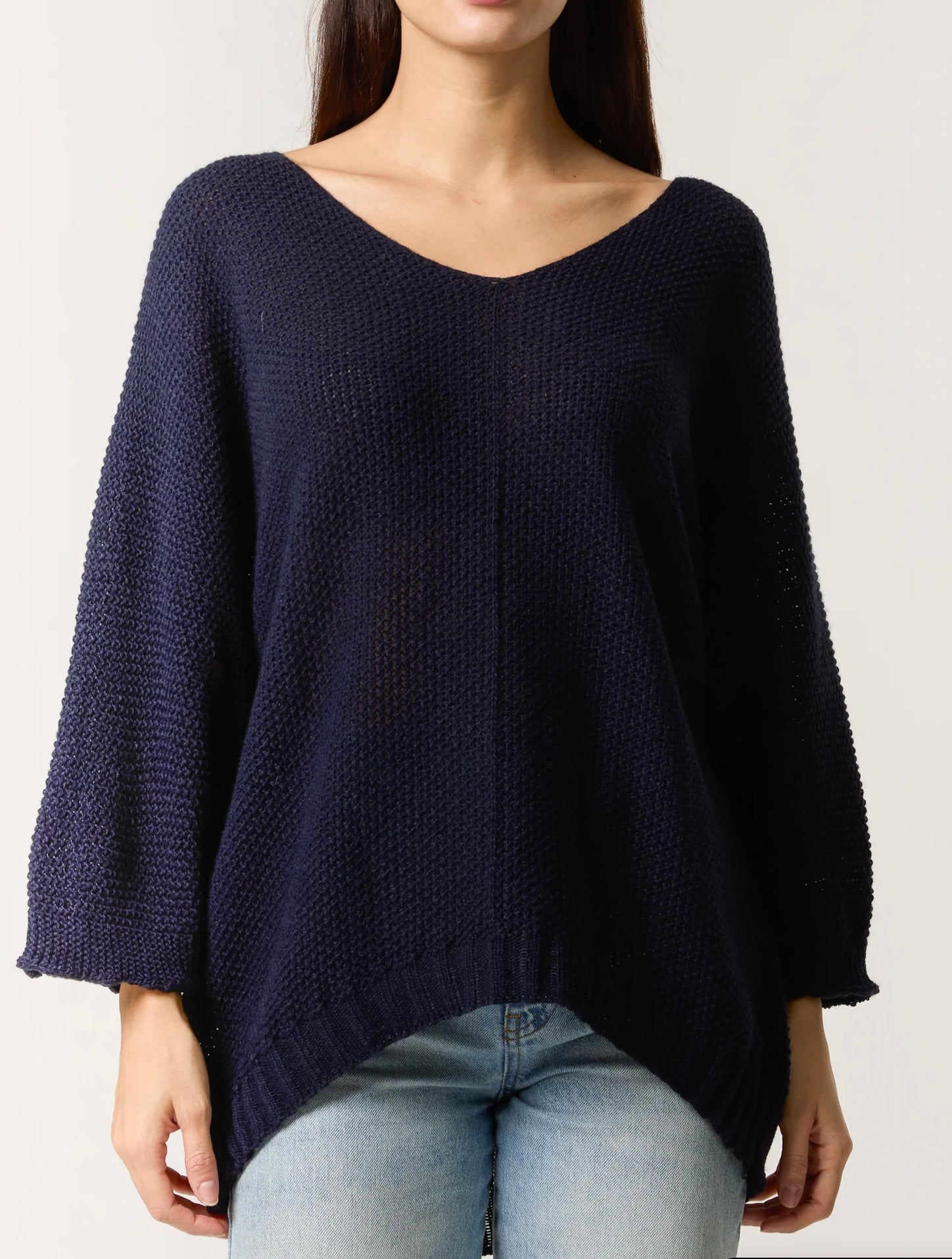V Neck Textured Batwing Jumper