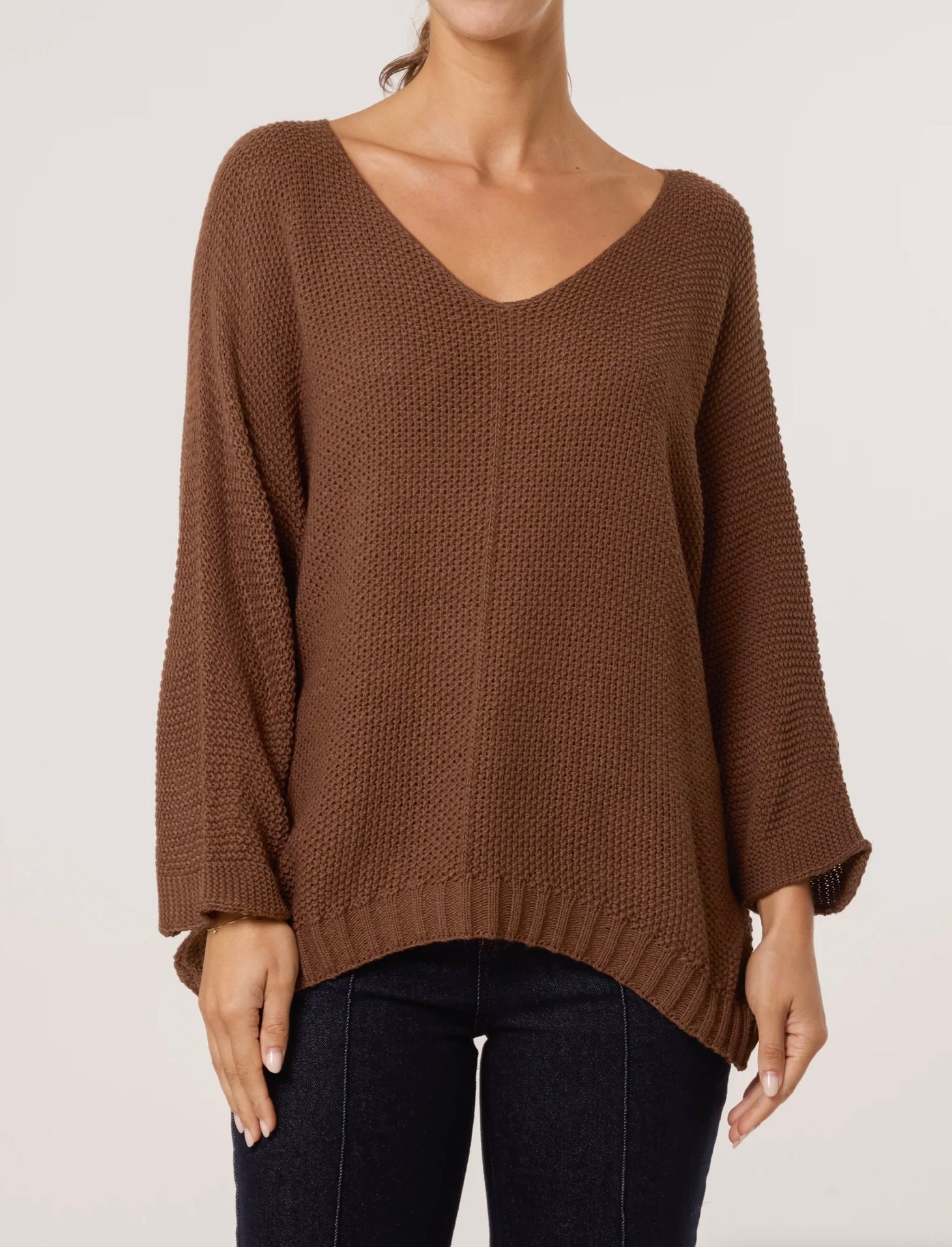 V Neck Textured Batwing Jumper