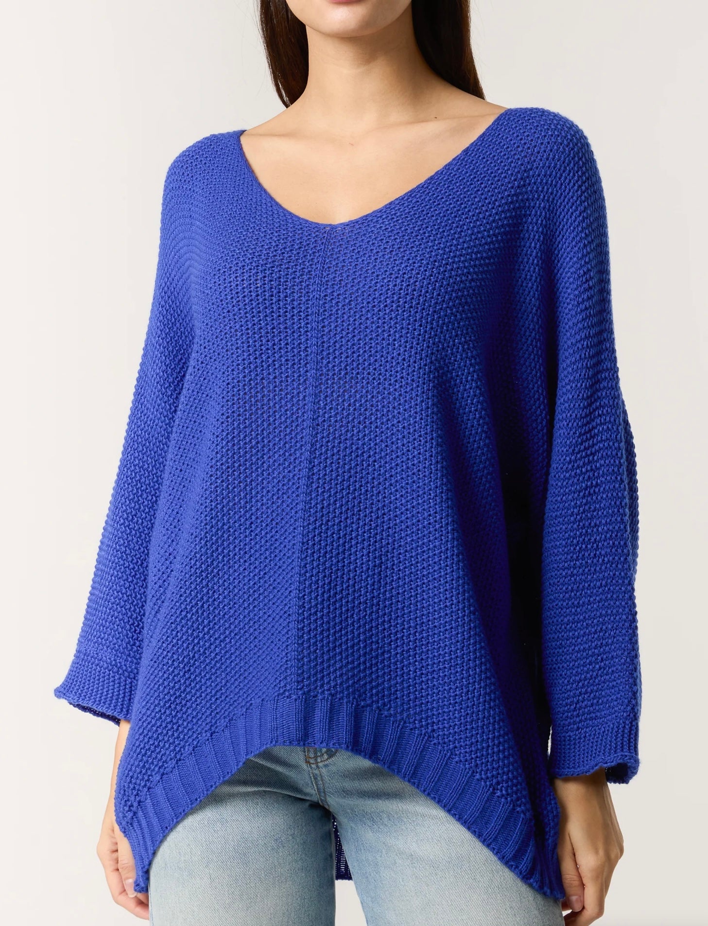 V Neck Textured Batwing Jumper