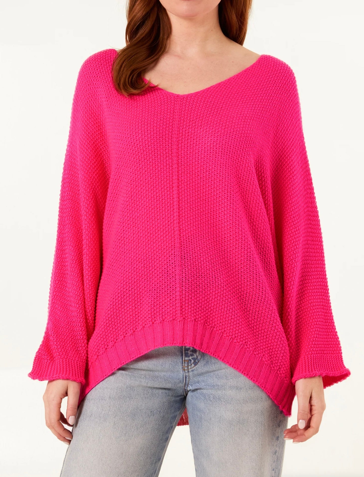 V Neck Textured Batwing Jumper