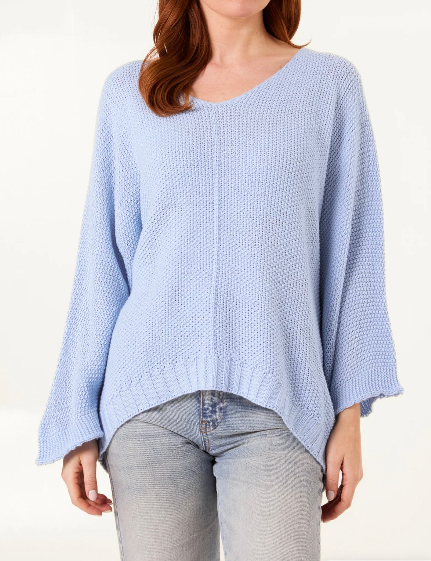 V Neck Textured Batwing Jumper