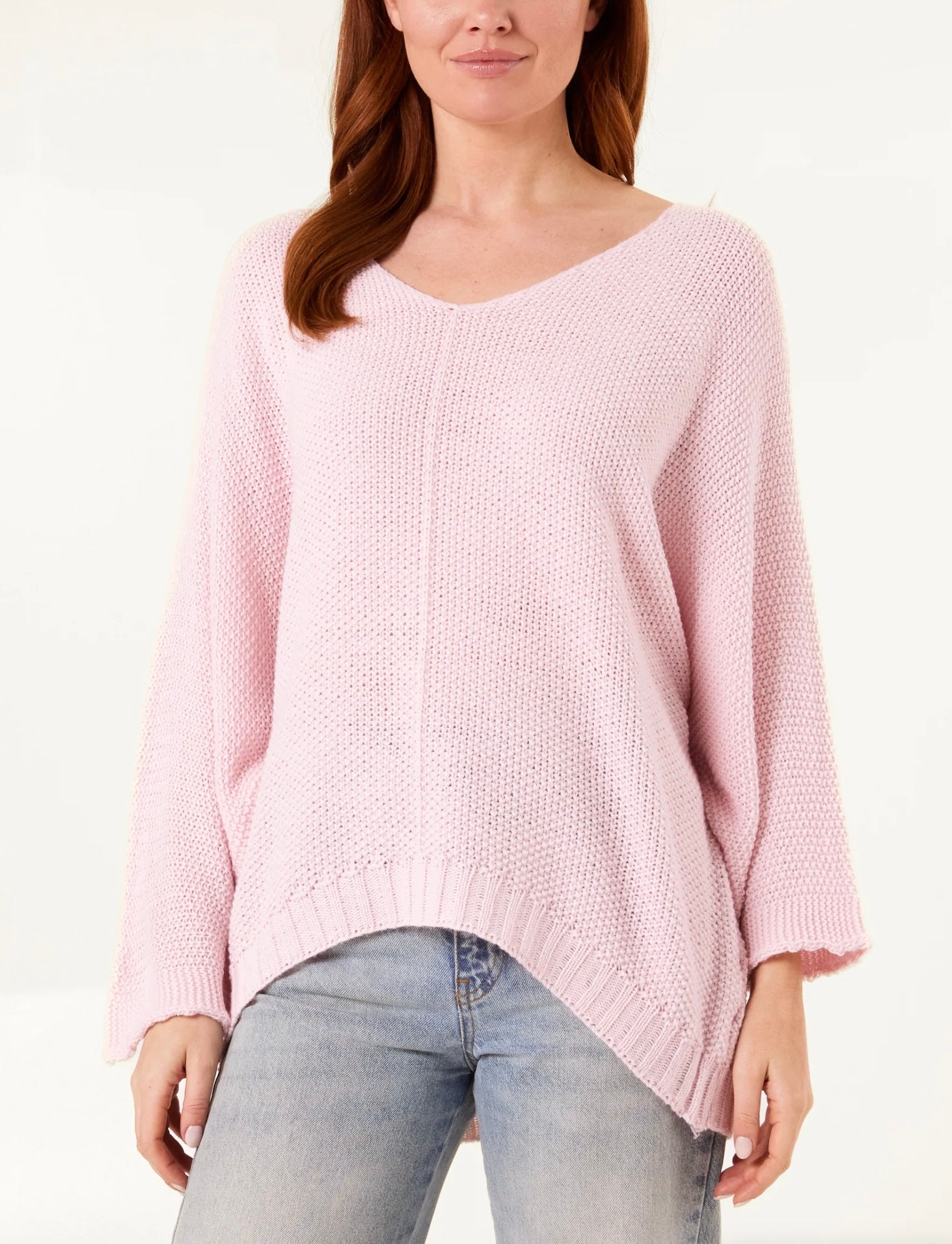 V Neck Textured Batwing Jumper