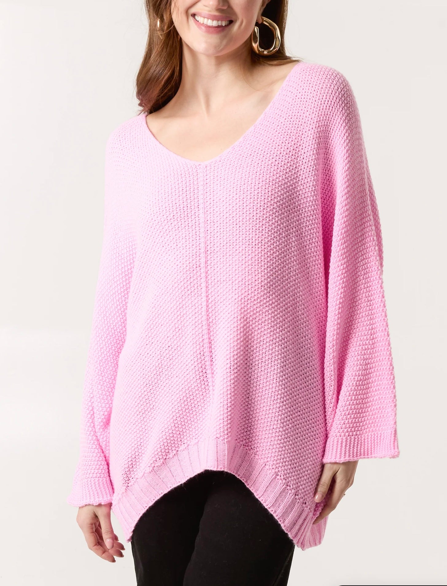 V Neck Textured Batwing Jumper