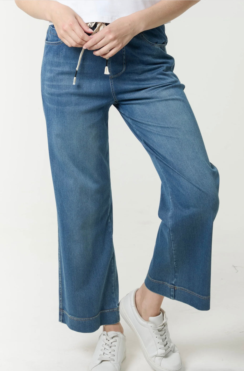 Elasticated Waist Wide Leg Denim Trouser