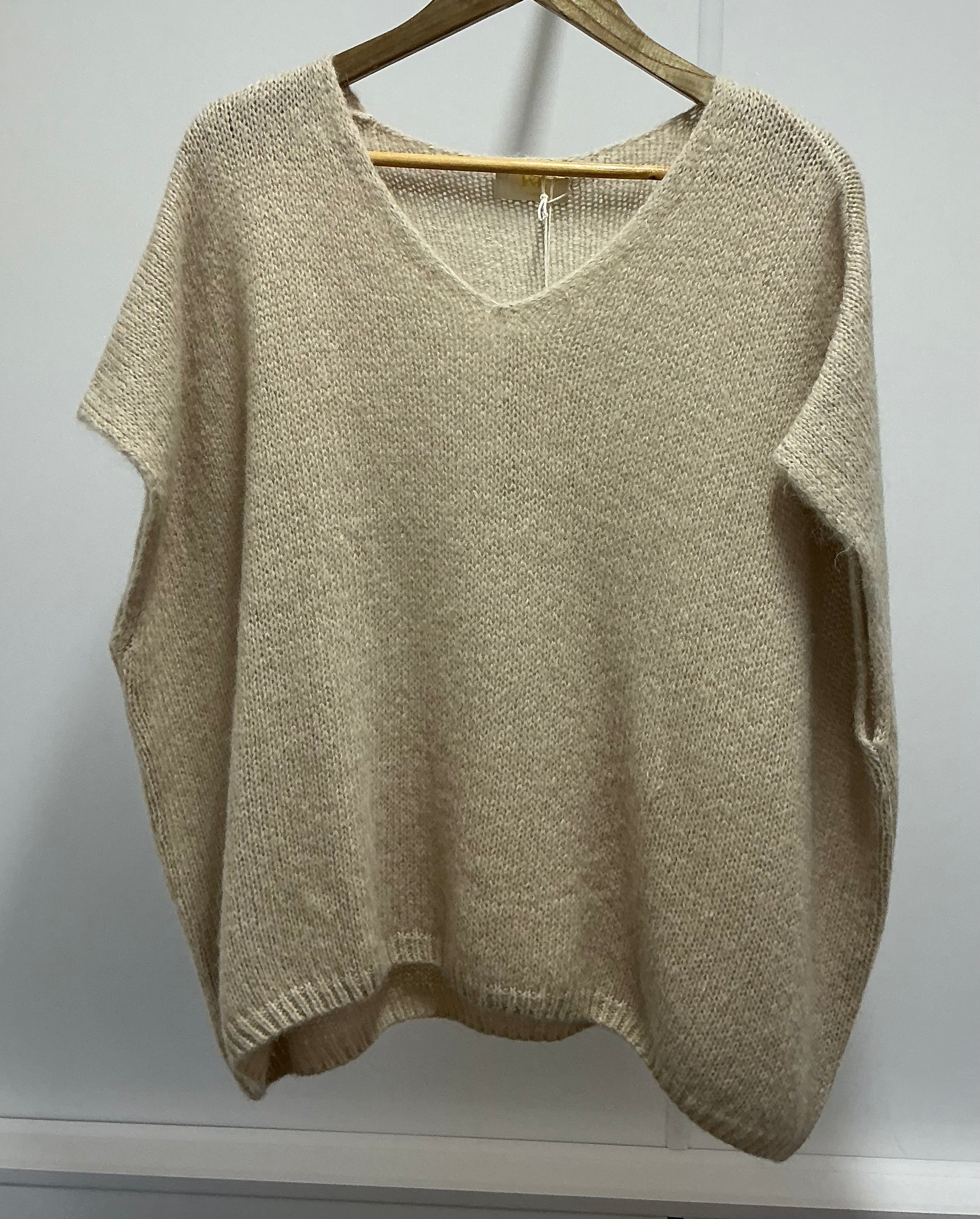 V Neck Short Sleeve Mohair Jumper