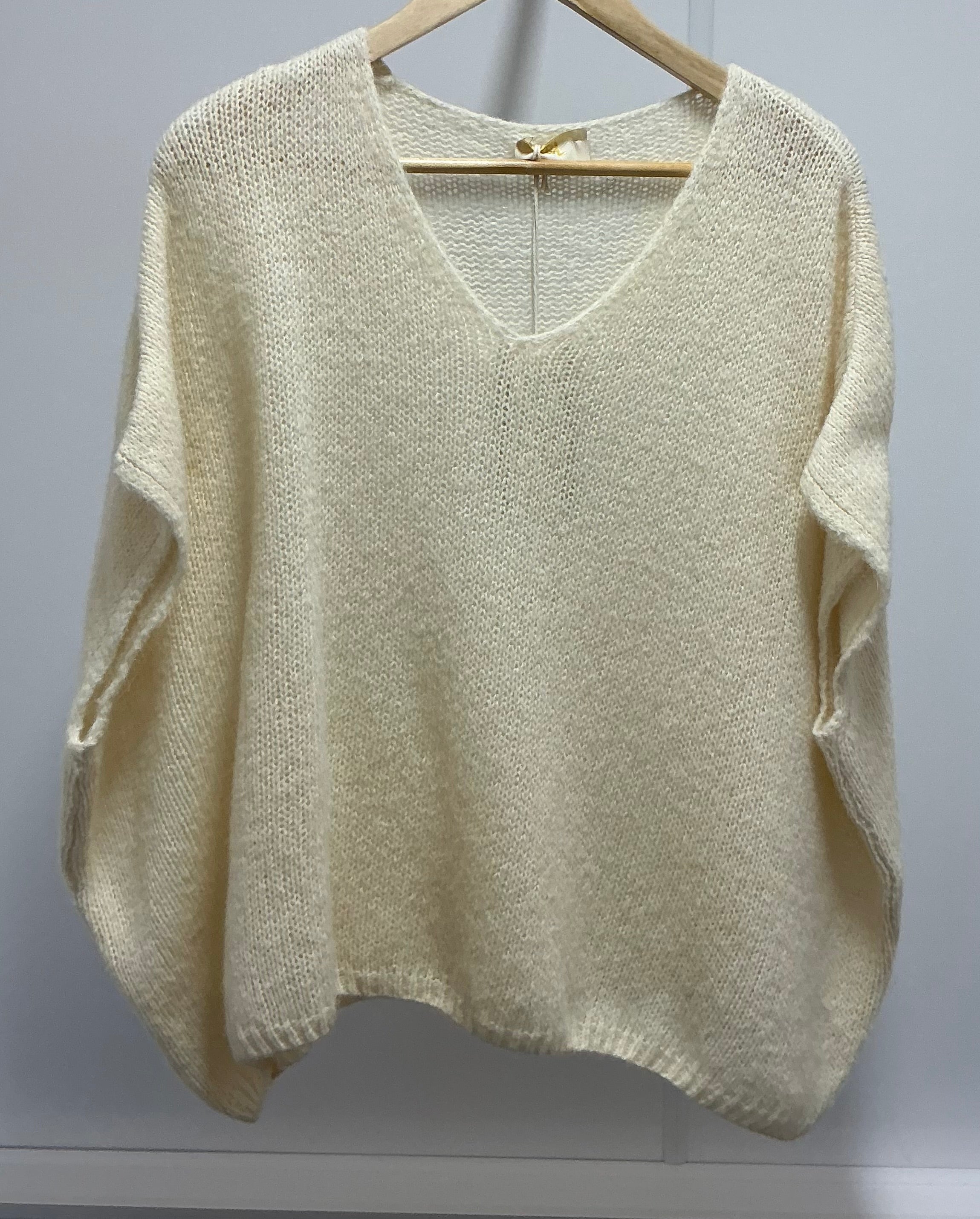 V Neck Short Sleeve Mohair Jumper