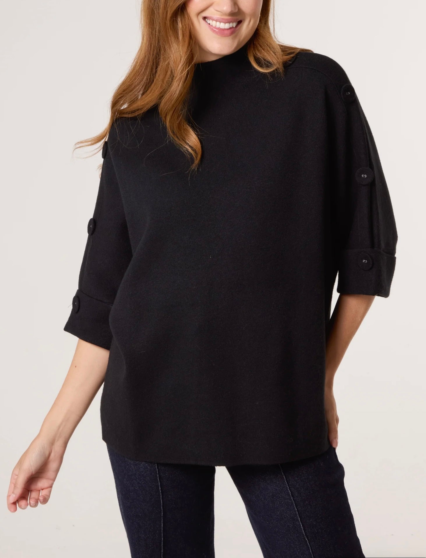 High Neck Button Sleeve Jumper