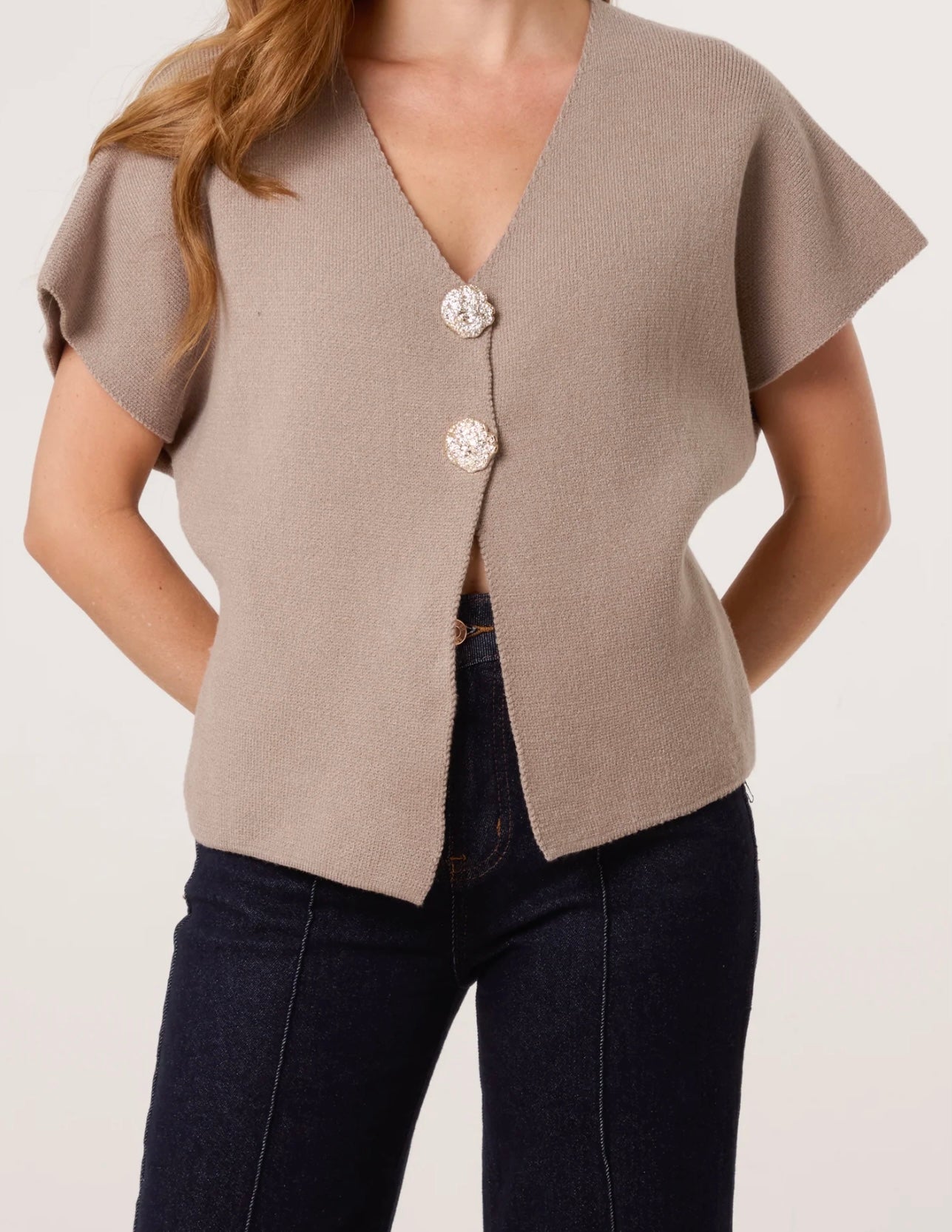 V Neck knitted Cardigan Vest