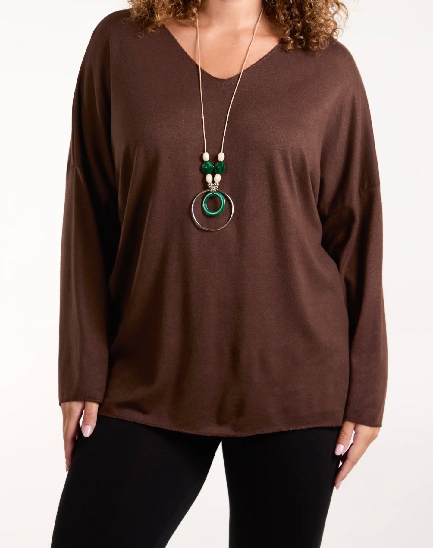 Fine Knit V Neck Jumper with necklace
