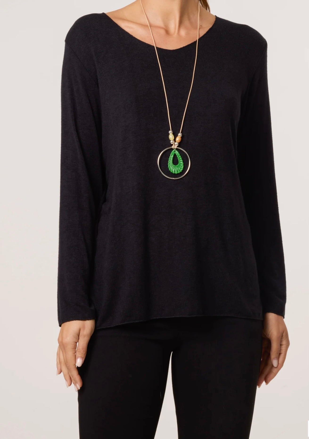 Fine Knit V Neck Jumper with necklace